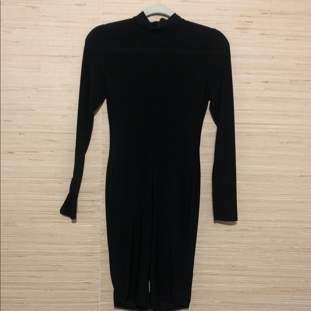 Women’s 4 Black Long Sleeve Stretchy Minimalist Goth Bodycon Biker Shoet Romper